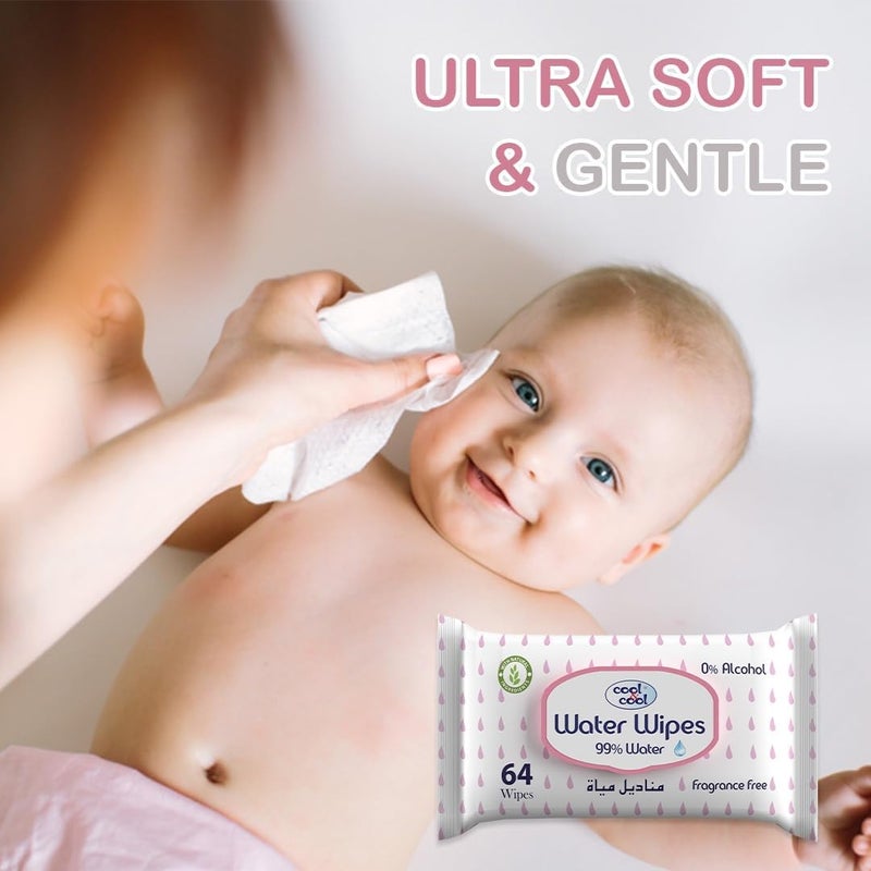 Cool & Cool Water Wipes - 99% Water, Fragrance-Free, Pack of 3 (192 Wipes) - Image 2